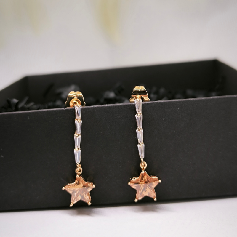 Gari un grezni auskari ar zvaigznes formas elementu