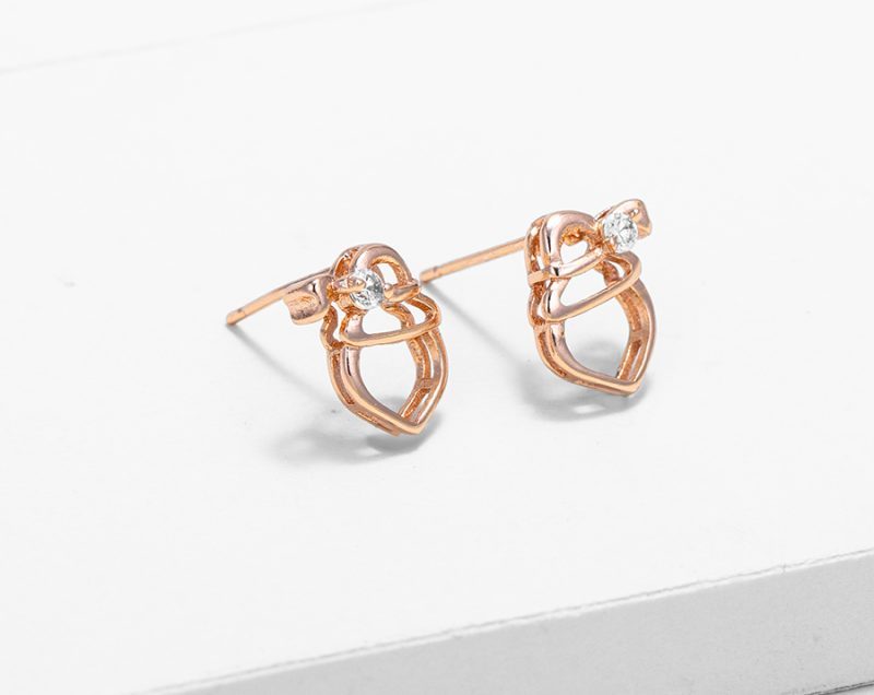 Rozā zelta krāsas kniedētas auskari ar cirkonu