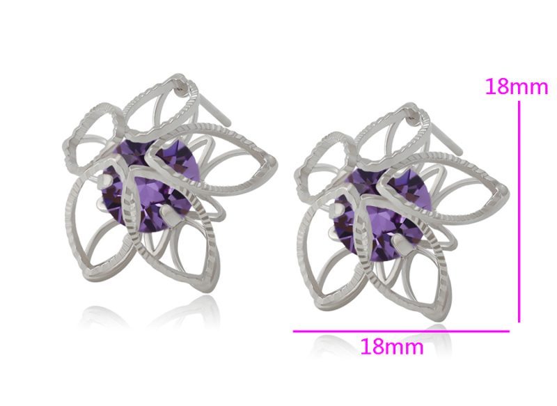 Zieda formas auskari ar cirkonija akmentiņu