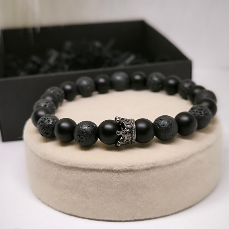 Melna vīriešu lavas akmeņu rokassprādze