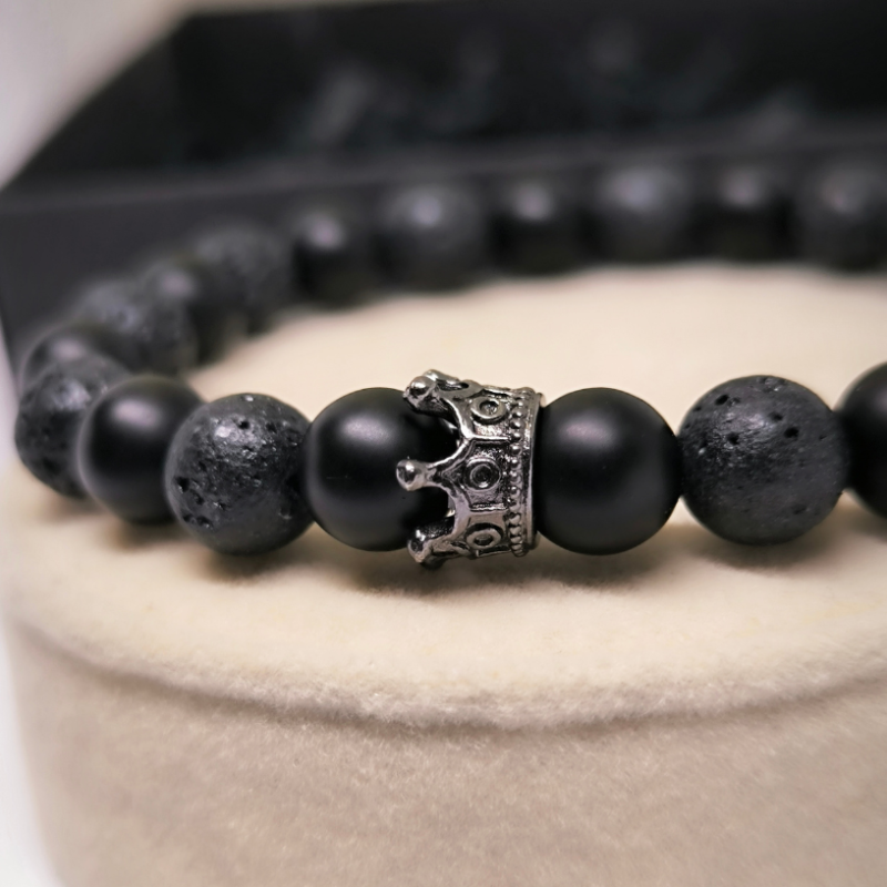 Melna vīriešu lavas akmeņu rokassprādze