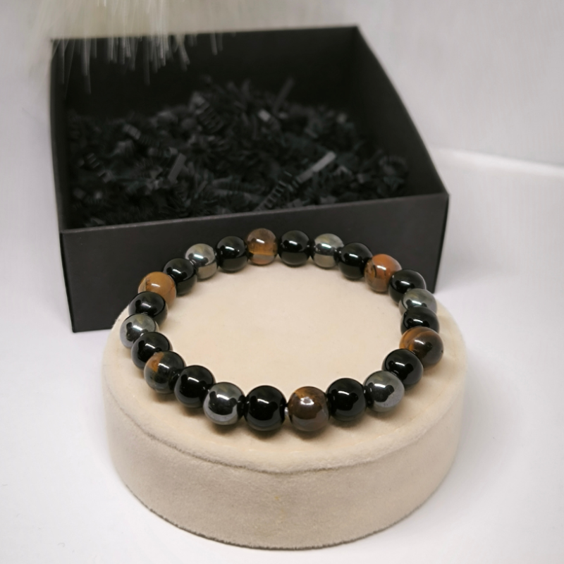 Obsidiana rokassprādze ar tīģera aci