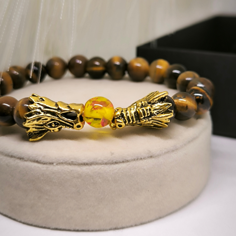 Tīģera acs krellīšu rokassprādze "Pūķi"