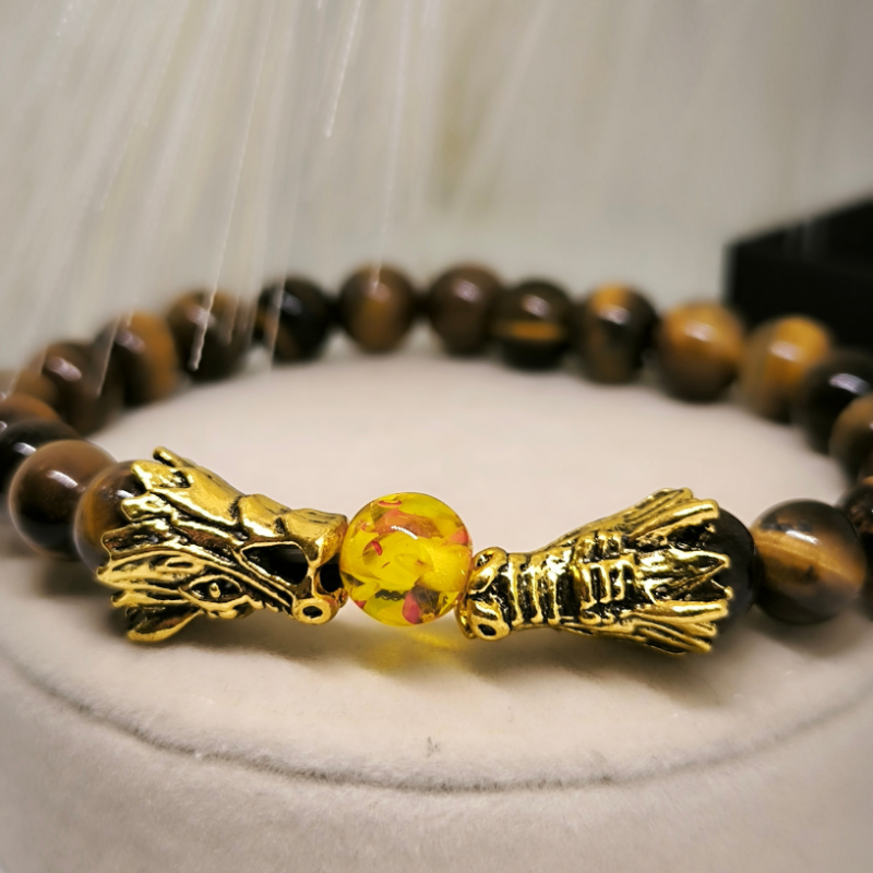 Tīģera acs krellīšu rokassprādze "Pūķi"