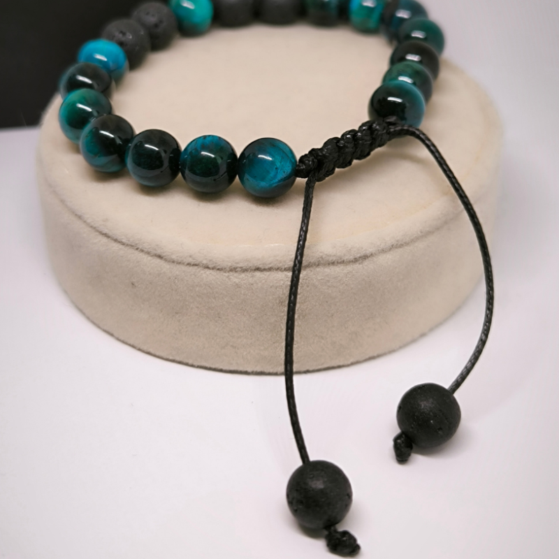 Lavas krellīšu rokassprādze ar zilo tīģera aci