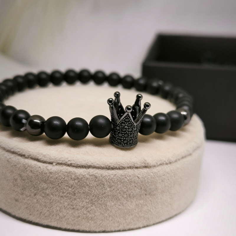 Melna oniksa akmens krellīšu rokassprādžu komplekts