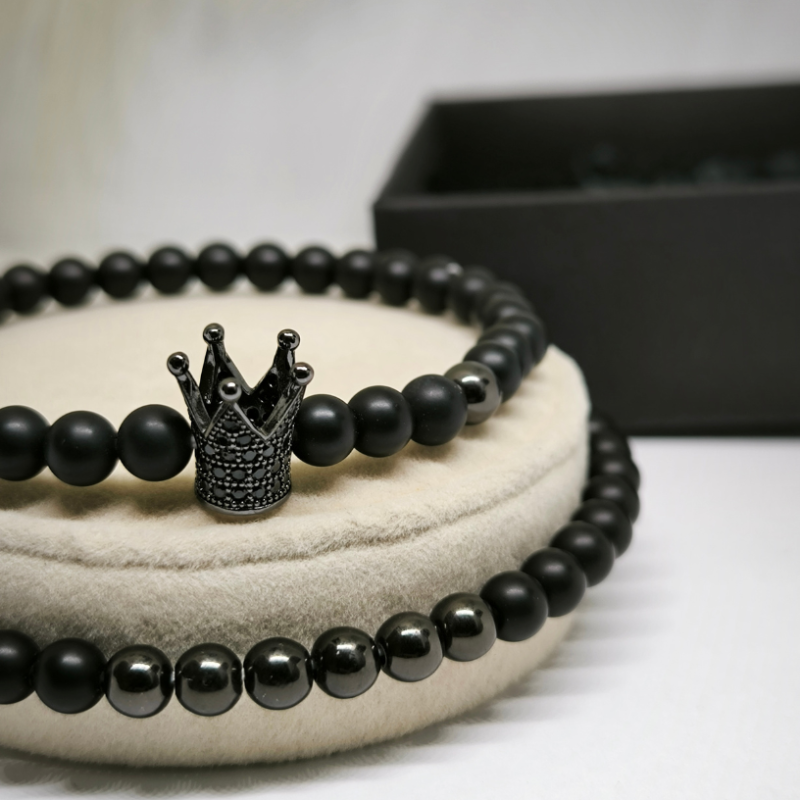 Melna oniksa akmens krellīšu rokassprādžu komplekts