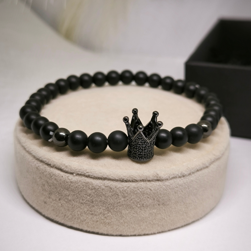 Melna oniksa akmens krellīšu rokassprādžu komplekts