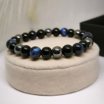 Obsidiāna akmens krelles rokassprādze ar tīģera aci