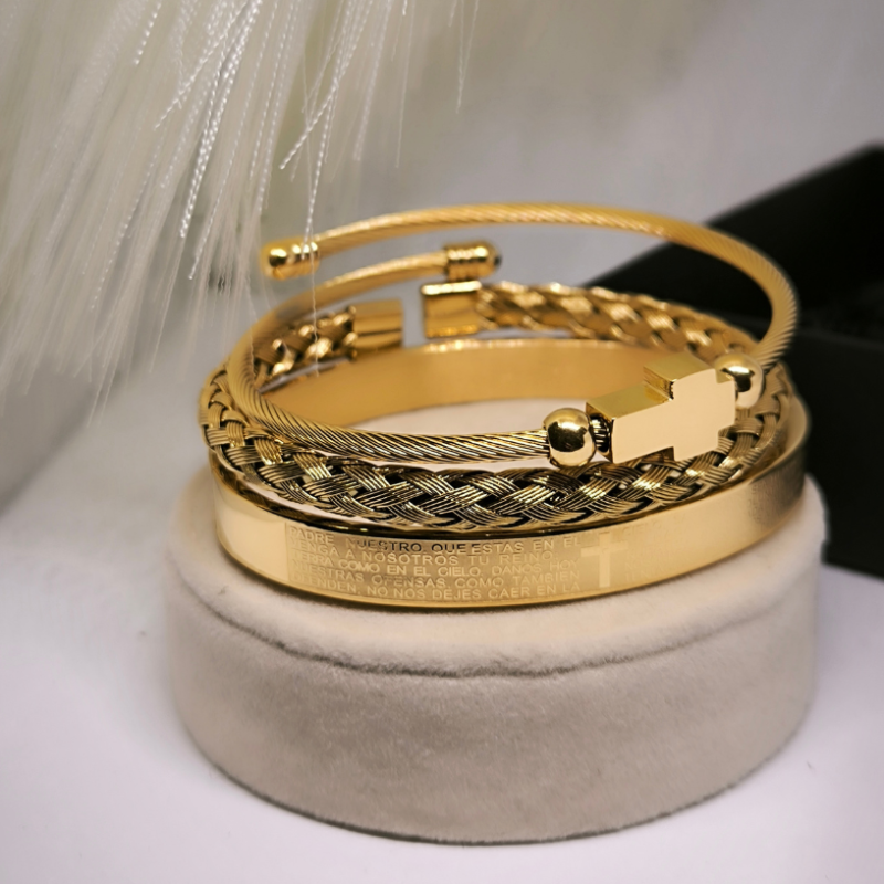 Zelta krāsas nerūsējošā tērauda rokassprādžu komplekts vīriešiem