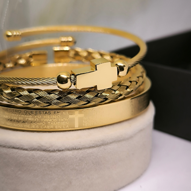 Zelta krāsas nerūsējošā tērauda rokassprādžu komplekts vīriešiem