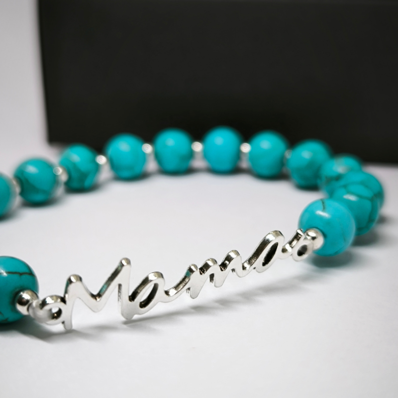 Rokassprādze "Mama" ar tirkīza akmeņiem, roku darbs